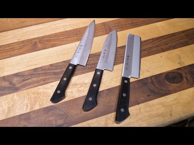 Tojiro Line of Basic Kitchen Knives: the Gyuto F-317, Santoku F-316 & the Nakiri F-315.