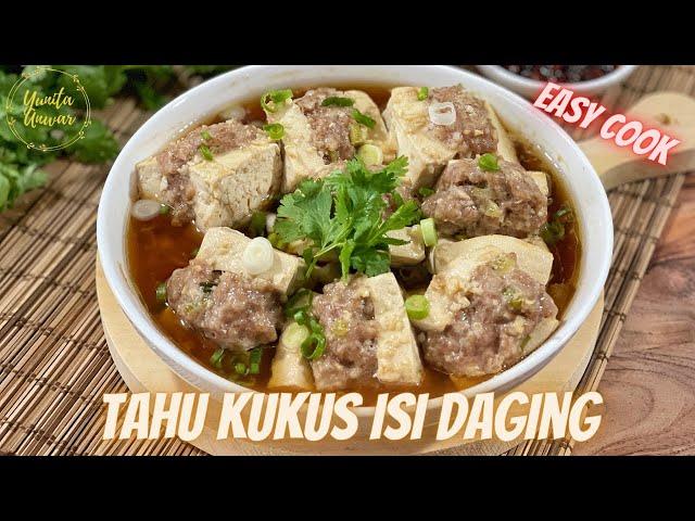 Tahu Kukus Isi Daging dengan Saus (Steamed Stuffed Tofu with sauce). Menu rumahan hemat dan praktis.