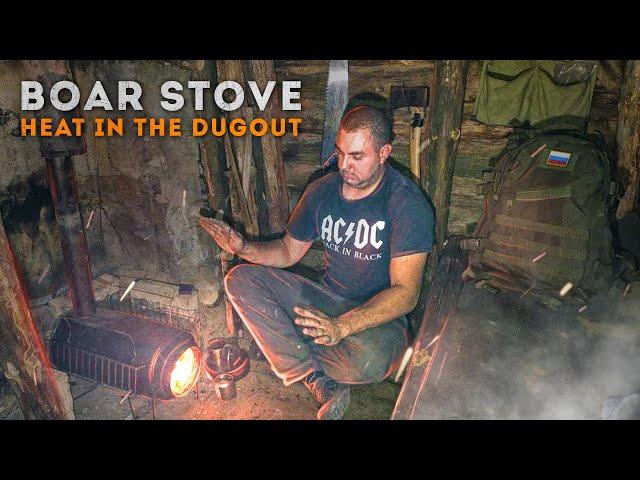 Off grid living in a dugout, Portable Kabanchik stove, solo bushcraft