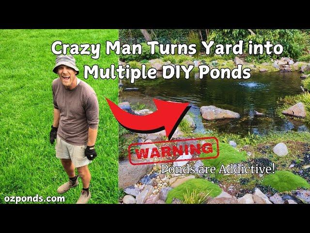 Crazy-Man Turns Yard Into Many DIY Ponds and Streams (Walk-around early spring 2024)