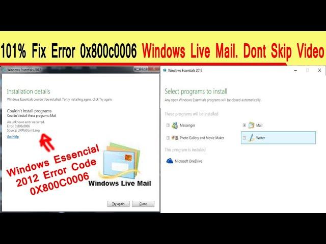 Windows Live Mail.Windows Essentials Couldn't be installed  To Try installing again, click Try again
