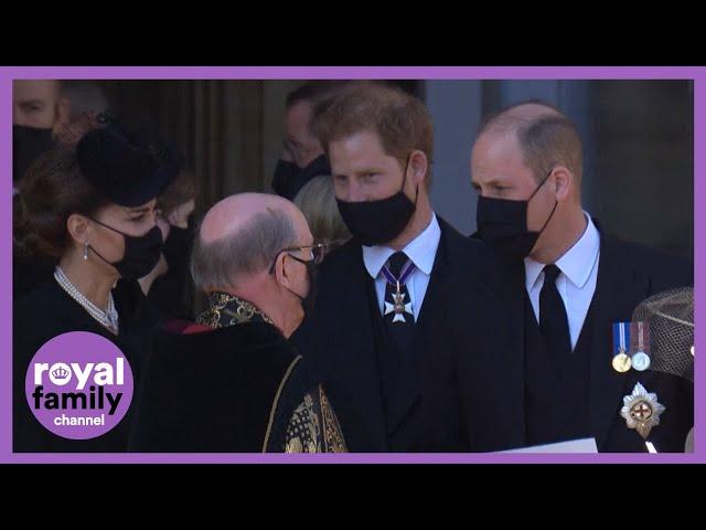 Prince Harry and William Walk Together as Royal Family Departs Prince Philip's Funeral