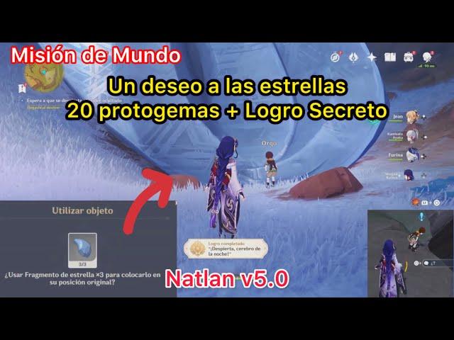 Genshin Impact Misión de Mundo Un deseo a las estrellas 20 protogemas + Logro Secreto Natlan v5.0