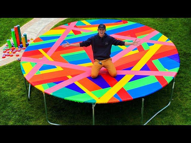 100 Layer Rainbow Duct Tape Trampoline! *VERY SATISFYING*