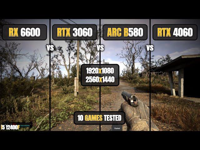 RX 6600 vs RTX 3060 vs Arc B580 vs RTX 4060 - 1080p, 1440p - Test in 10 Games