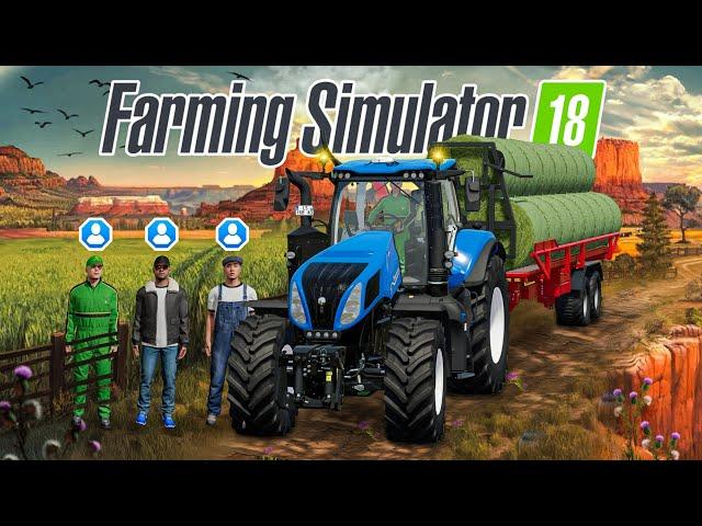 Making Grass Role Bales With 3 Player In Fs 18 | Fs 18 Multiplayer Gameplay | Timelapse