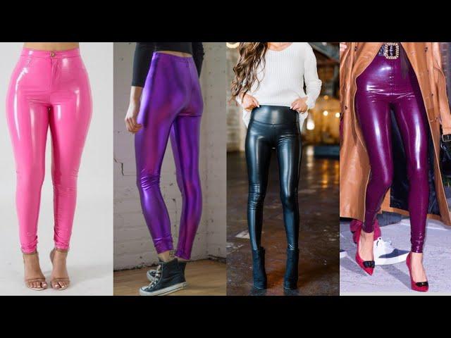 Comfortable leather and latex shiny mod lagging pants for cute ladies