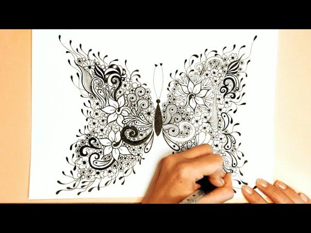 Zentangle for beginners  Butterfly drawing  Flower drawing  Zentangle patterns