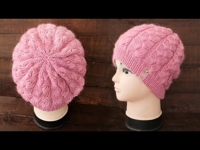 Шапка узором из вытянутых петель спицами  New Hat pattern