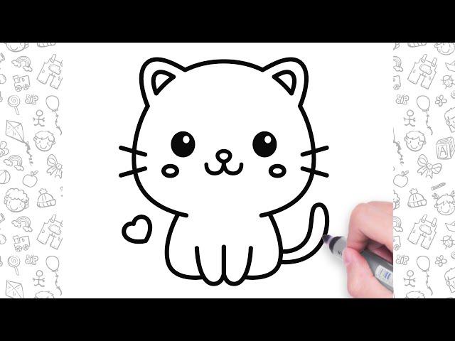 How to draw a Cute Cat Easy | bolalar uchun oson mushuk chizish | बच्चों के लिए आसान बिल्ली ड्राइंग