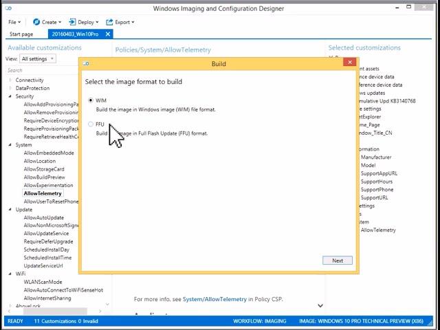 Windows Imaging and Configuration Designer (WICD) walkthrough to create clean install