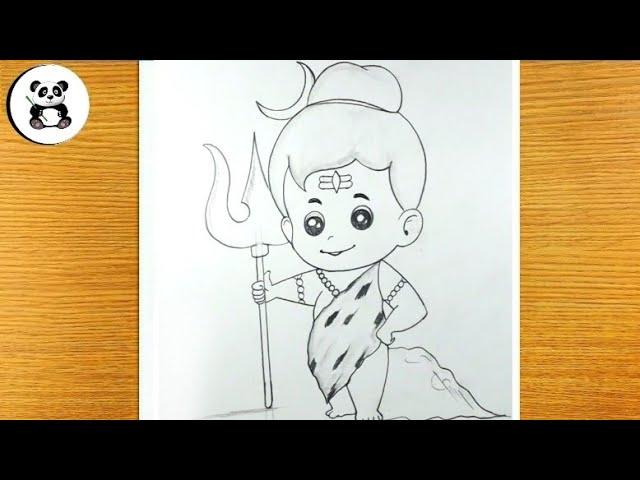 Cute bal bholenath pencil drawing | easy mahadev drawing