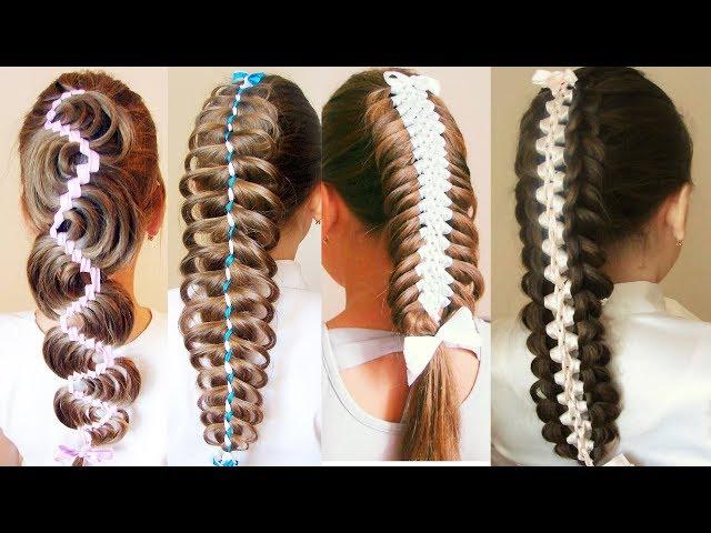 Косы с лентами в школу  Причёски на 1 сентября пошагово Hair Tytorial