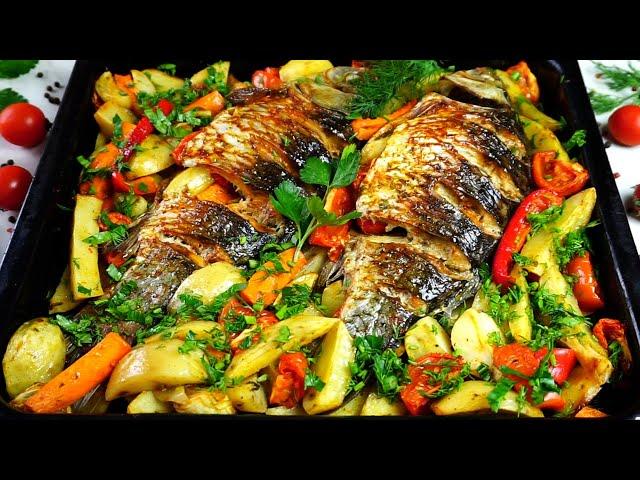 Karasik in the oven with vegetables. Delicate taste