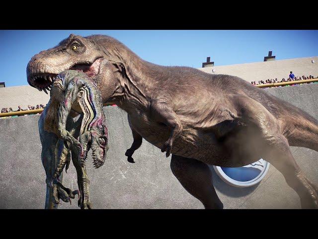 TYRANNOSAURUS REX vs ALL DINOSAURS BATTLE ROYALE - Jurassic World Evolution 2