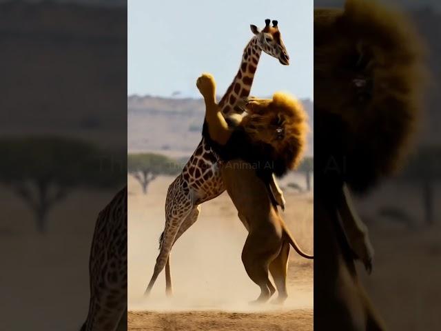 Lion vs. Giraffe: Intense Chase and Survival Battle in the Wild!  #animalfight #wildlife