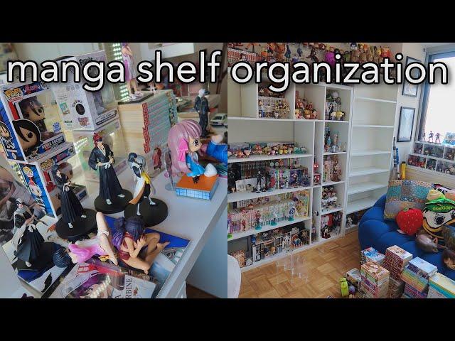 manga room makeover: organizing, figures, manga shelving 