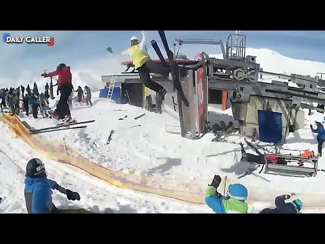 Skiers Go Flying In The Ski Lift Ride From Hell