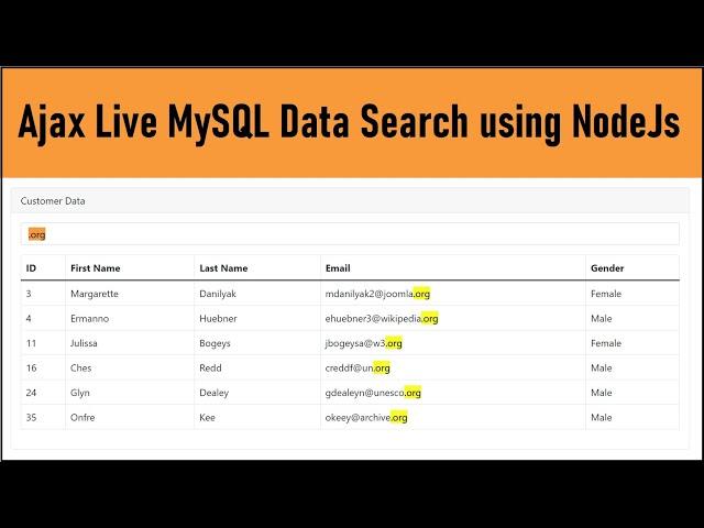 Ajax Live MySQL Data Search using NodeJs