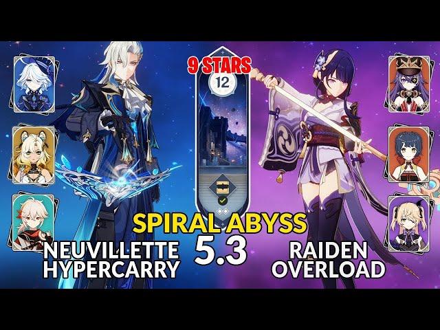 New 5.3 Spiral Abyss | Neuvillette Hypercarry Team and Raiden Overload | Genshin Impact Floor 12