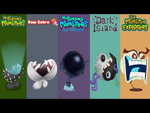 My Singing Monsters, Raw Zebra, Lost Landscapes, Dark Island, Monster Exolorers Redesign Comparisons