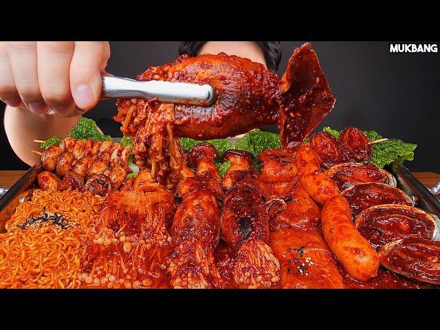 ASMR MUKBANG | SPICY SEAFOOD BOIL & MUSHROOMS  SQUID SAUSAGE EATING 직접 만든 버섯 해물찜 오징어 팽이버섯 소스 퐁당 먹방