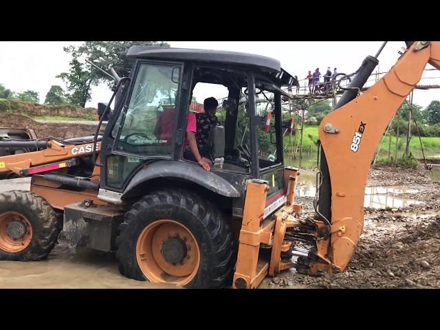 CASE 3dx excavator stuck in river | worst operator