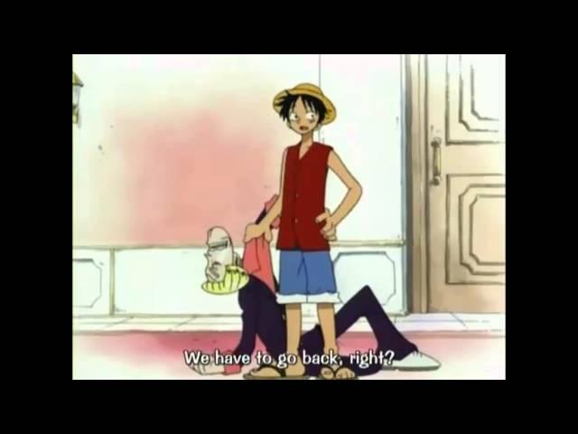 Luffy uses Helmeppo as a human shield