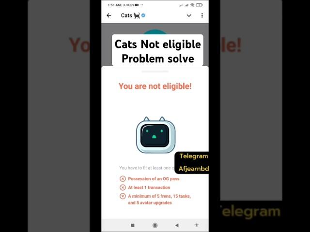 Solve not eligible problem cats |Not Eligible problem solve cats airdrop | s#cats #catsairdrop