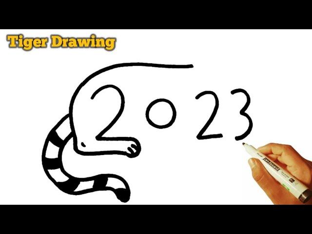 Tiger  drawing | how to draw Tiger  from number 2023 | number drawing