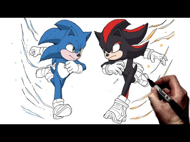 How To Draw Sonic Vs Shadow | Step By Step | Sonic 3