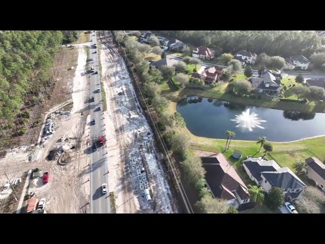 Drone video shows ongoing road construction on County Road 210 in St. Johns County