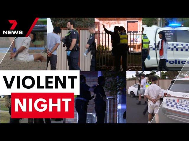 Nine people in custody after a violent rampage, metres from terrified residents | 7NEWS