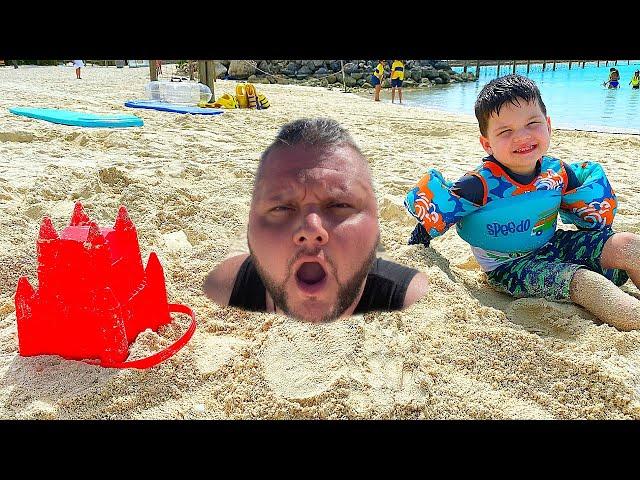 FAMILY FUN BEACH DAY at Disney Castaway Cay! Caleb & Dad Play in The Sand!