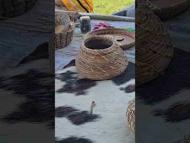 Pine needle basket demonstration at UCAN powwow 2024. Guntersville Alabama.