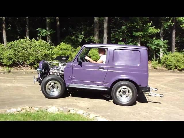 VIOLENT SUZUKI SAMURAI 327 HO START UP SCREAMING TIRES by "HOTROD" RONNIE