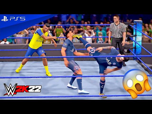 WWE 2K22 - Messi & Ronaldo vs. Mbappe & Haaland - Tag Team Championship Match | PS5™ [4K60]