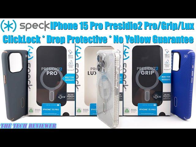 Speck Presidio2 Pro/Grip/Lux: Great iPhone 15 Pro Protective Cases with ClickLock Mega MagSafe Hold!