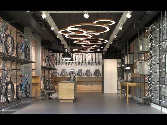 Young Cycles bike shop interior design animation