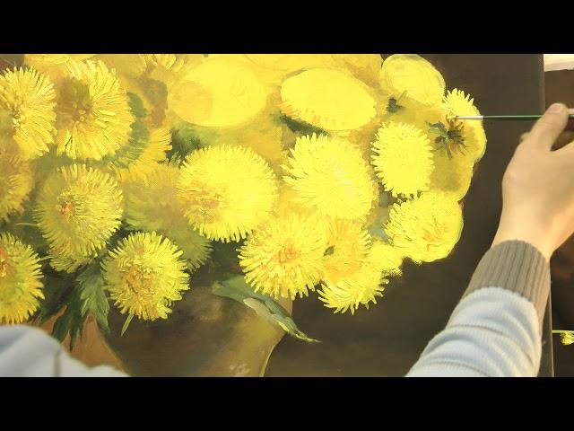 Картина маслом "БУКЕТ ОДУВАНЧИКОВ". Picture.  Dandelions.  Flowers