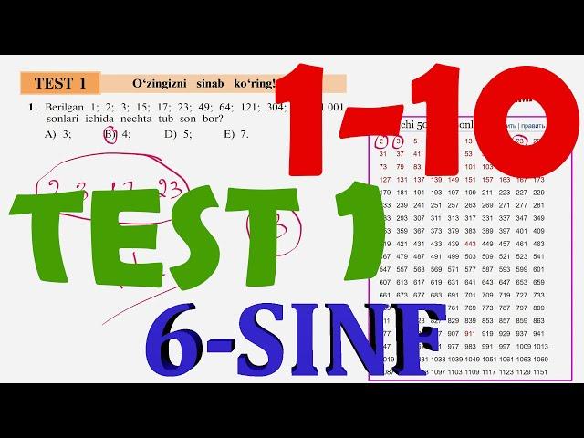 Test-1 1-10 -masala 6-sinf MATEMATIKA javoblari