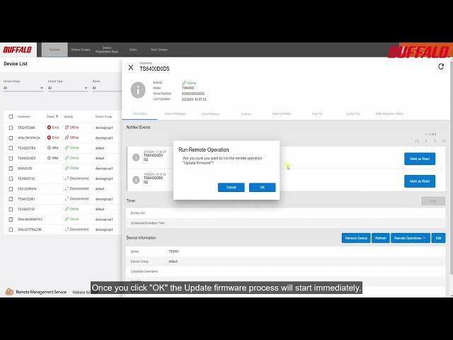 How to Update Buffalo TeraStation Firmware Using Buffalo Remote Management Service
