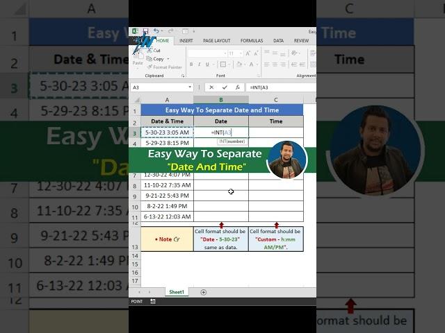 Effortless Date and Time Separation in Excel  #shorts