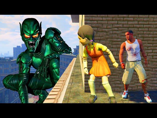 Franklin play HIDE AND KILL with Squid Game Doll & GREEN GOBLIN In GTA 5...