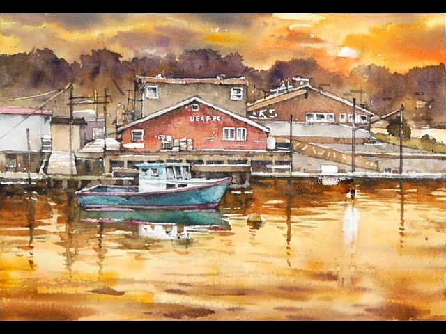 Sunset Scene - Landscape Watercolor (Arches rough) NAMIL ART#shorts