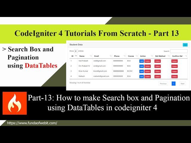 CodeIgniter4 - Part-13: How to make Search box and Pagination using DataTables in codeigniter 4