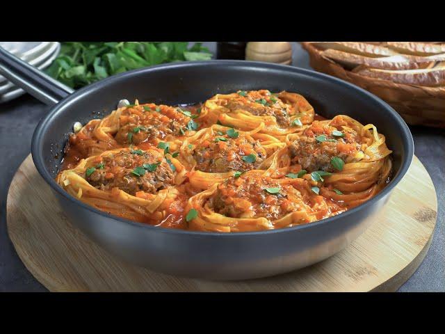 Tagliatelle Nests with Ground Meat – Quick, Tasty and One-Pan Cooked. Recipe by Always Yummy!