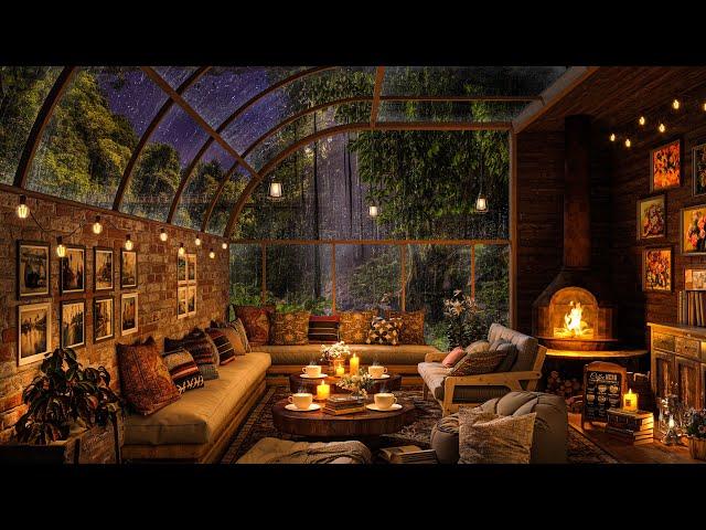  Rainy Night Forest at Cozy Coffee Shop - Smooth Jazz with Rain Sounds For Relax, Study and Sleep