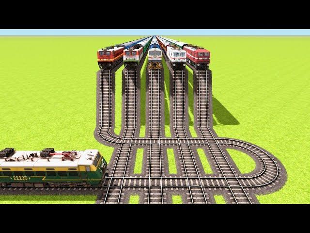 SIX TRAINS VS UNBELIEVABLE JUMPS FROM 12 FEET HEIGHT TURNS RAILROAD ▶️ Train Simulator CrazyRails
