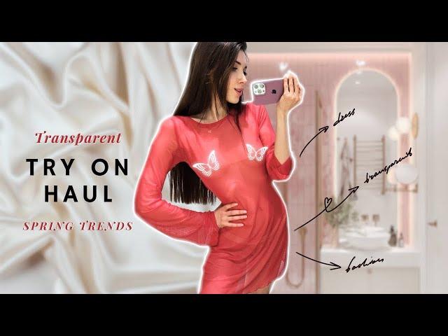 [4K] Transparent Clothing Try On Haul | Sheer Red Dress & No Bra Trend